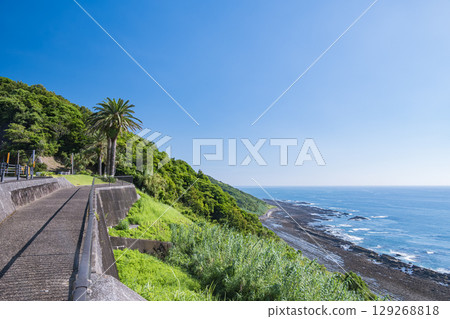 Spectacular view of Nichinan Coast and Oni no Sentakuita from Horikiri Pass in Miyazaki Prefecture 129268818