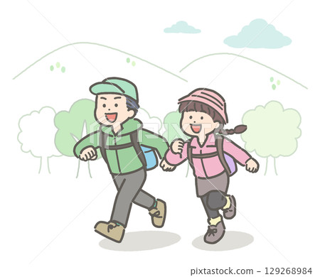 Illustration of kids hiking 129268984