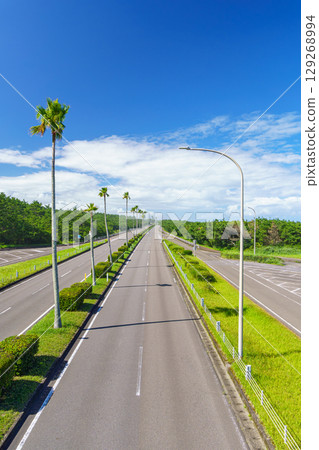 宮崎縣一葉收費公路和通往藍天的筆直道路 129268994