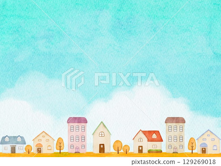 Illustration of the cityscape drawn in watercolor 129269018