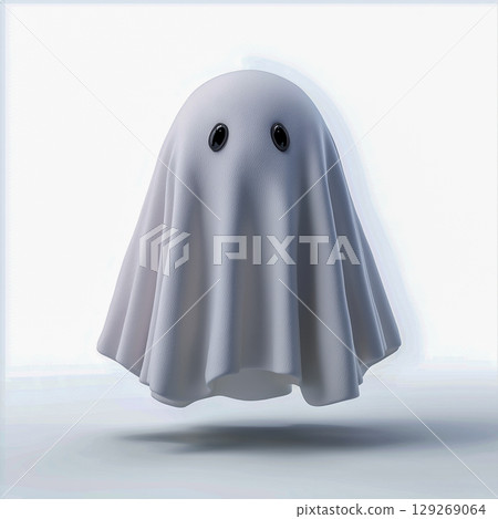 3D rendering of a cute ghost levitating on a light background 129269064