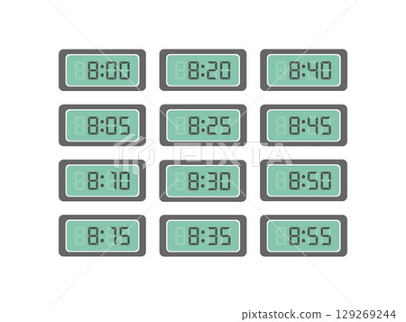 數字 8:00 至 8:55 時鐘插圖集 129269244
