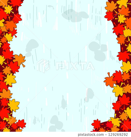 Autumn landscape background | Healing nature illustration with autumn leaves and flowing river 129269292