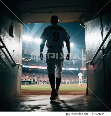 棒球選手從休息區走向球場 棒球選手從休息區走向球場 129269400
