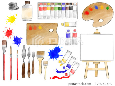 Oil painting set illustration, hand-drawn, watercolor style 129269589