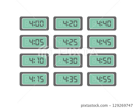 Digital numbers 4:00 to 4:55 clock illustration set Digital numbers 4:00 to 4:55 clock illustration set 129269747