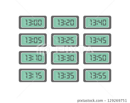 Digital numbers 13:00 - 13:55 clock illustration set 129269751