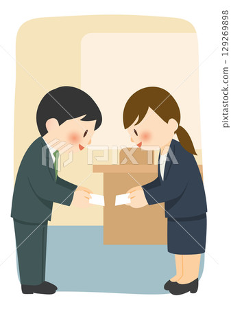 Illustration of business people exchanging business cards, Business Card Exchange Illust 129269898