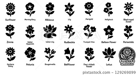 Summer Flower Silhouette Icon Set, Summer Flower Silhouette Icon Set Summer Flower Silhouette Icon Set, Summer Flower Silhouette Icon Set 129269899