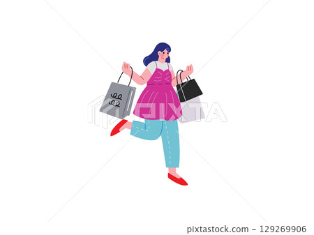 一位女士正在享受購物的樂趣 129269906