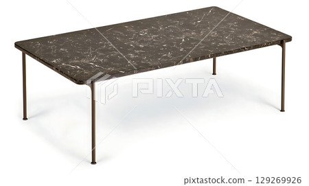 Black marble coffee table with a silver frame Black marble coffee table with a silver frame 129269926