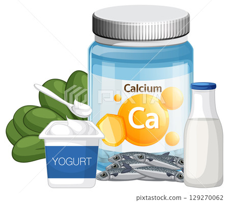 Calcium-Rich Foods and Supplement Vector Illustration Calcium-Rich Foods and Supplement Vector Illustration 129270062