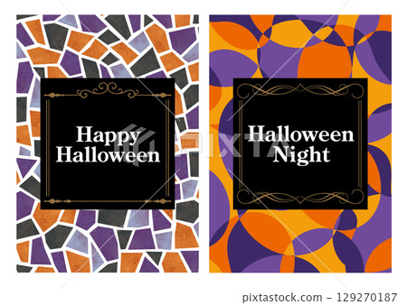 Halloween colored watercolor mosaic and geometric pattern card 129270187