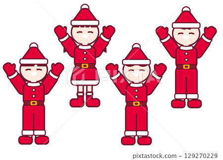 Happy children in Santa costumes Happy children in Santa costumes 129270229