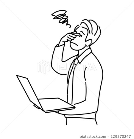Stock Illustration: Line drawing vector illustration of a businessman suffering from tired eyes 129270247