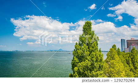 Summer scenery of Lake Biwa, Otsu City, Shiga Prefecture 129270264