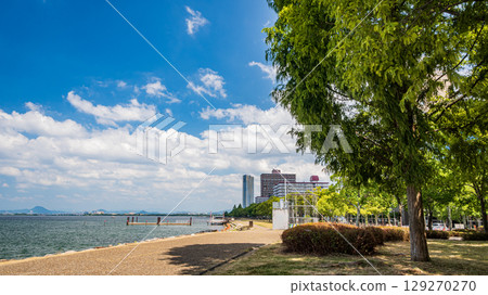 滋賀縣大津市琵琶湖渚公園的夏季風景 129270270