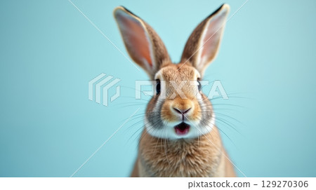 Rabbit with a surprised expression on a blue background Rabbit with a surprised expression on a blue background 129270306