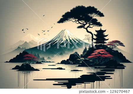 Ink painting style landscape 129270467