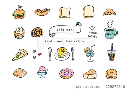 Cute cafe icon set (color) 129270648