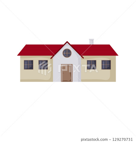 New modern house design with a red roof and inviting front entrance 129270731