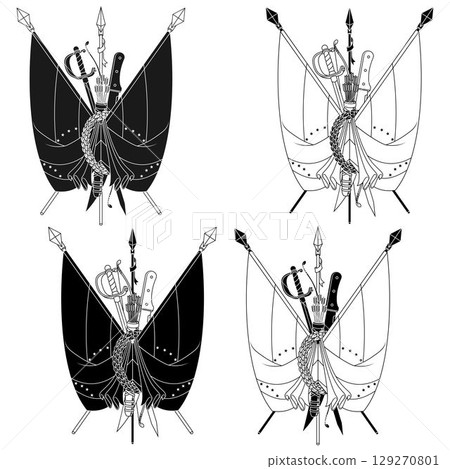 Venezuela flags with independence weapons 129270801