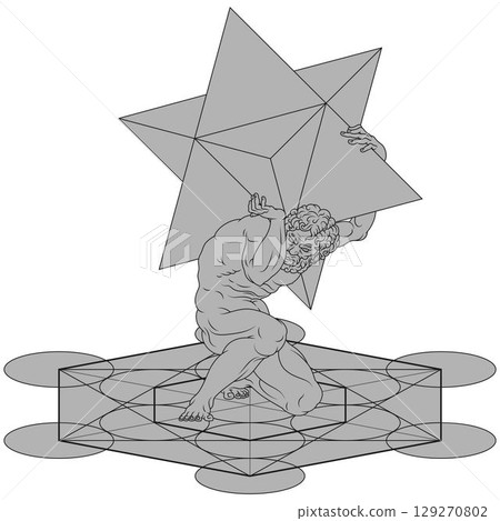 Titan Atlas with Metatron and Merkaba geometry symbol Titan Atlas with Metatron and Merkaba geometry symbol 129270802