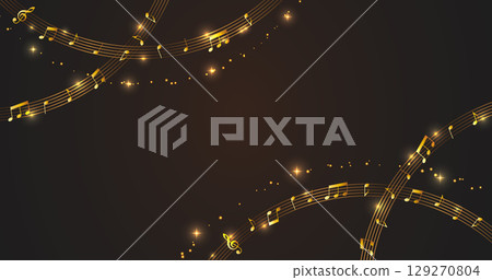 金色音符在黑色背景上流淌。優雅的音樂圖像背景素材。 金色音符在黑色背景上流淌。優雅的音樂圖像背景素材。 129270804