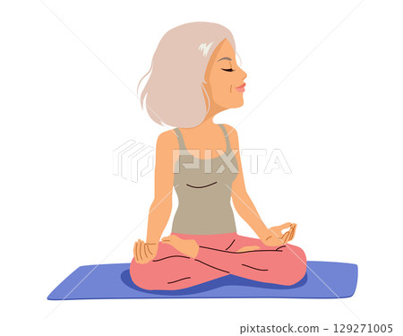 Cartoon Vector of Senior Woman Doing Yoga Pose Vector Illustration Cartoon Vector of Senior Woman Doing Yoga Pose Vector Illustration 129271005
