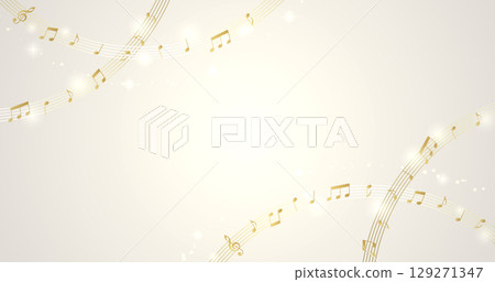 Golden musical notes flowing on a white background. Elegant musical image background material. 129271347