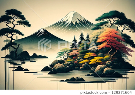 Ink painting style landscape 129271604