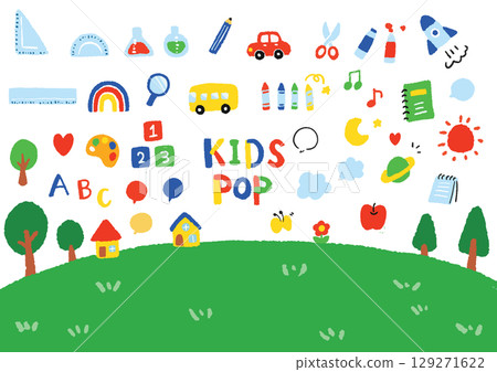 可愛的手繪兒童流行裝飾套裝 129271622