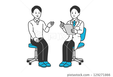 一位男醫生和一位中年男性患者正在進行採訪[人物向量插圖素材] 129271866