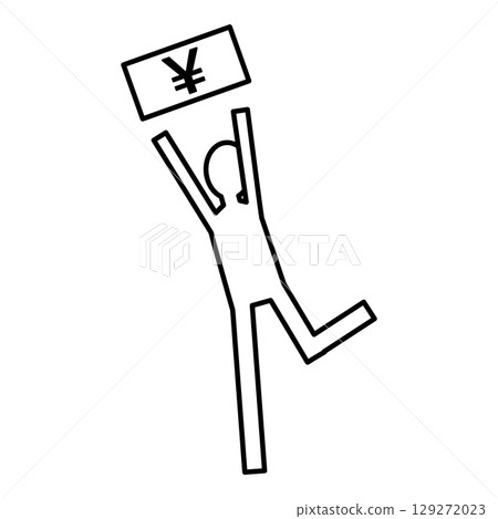 A simple icon of a person jumping on a Japanese banknote with the yen symbol A simple icon of a person jumping on a Japanese banknote with the yen symbol 129272023