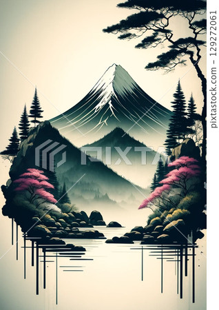 Ink painting style landscape 129272061