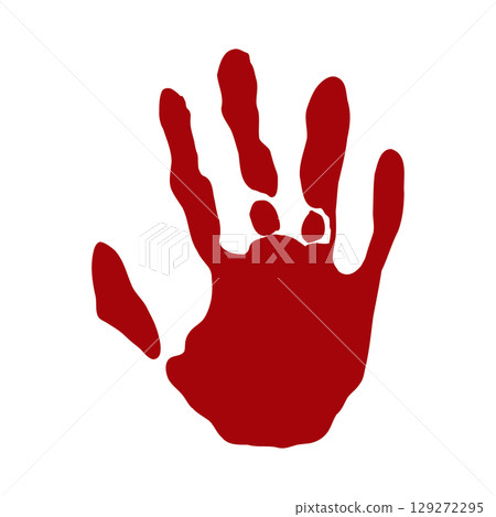 Hand print, fingerprint with red paint, blood. Halloween scary splatter, stain with drops. Human hand creepy trace. Red splatter, stream Hand print, fingerprint with red paint, blood. Halloween scary splatter, stain with drops. Human hand creepy trace. Red splatter, stream 129272295