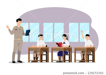 Teacher and students character set in modern style 129272342