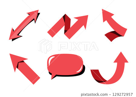 Red Arrows and Speech Bubble Icon Set 129272957
