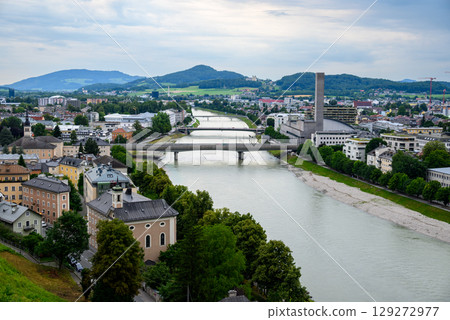 Salzach River and cityscape of Salzburg, birthplace of Mozart in Austria Salzach River and cityscape of Salzburg, birthplace of Mozart in Austria 129272977