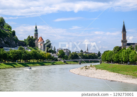 Salzach River and cityscape of Salzburg, birthplace of Mozart in Austria Salzach River and cityscape of Salzburg, birthplace of Mozart in Austria 129273001