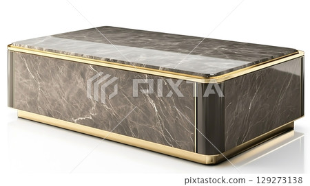 Large marble coffee table with gold trim 129273138