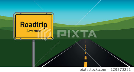 roadtrip adventure asphalt road in green mountains in summer landscape vector illustration roadtrip adventure asphalt road in green mountains in summer landscape vector illustration 129273231