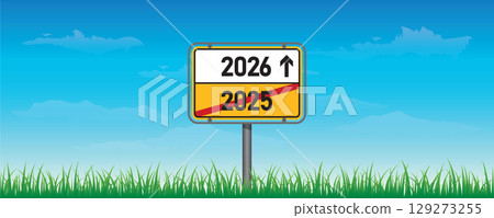 yellow traffic sign direction 2026 on nature background vector illustration yellow traffic sign direction 2026 on nature background vector illustration 129273255