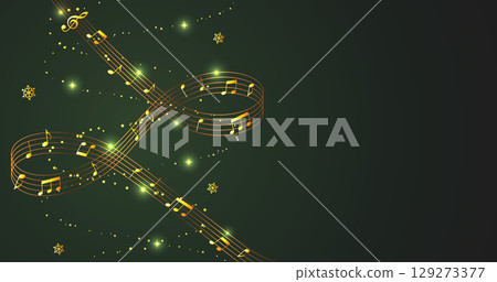 A fantastic musical background with dancing snowflakes and golden notes (green) A fantastic musical background with dancing snowflakes and golden notes (green) 129273377