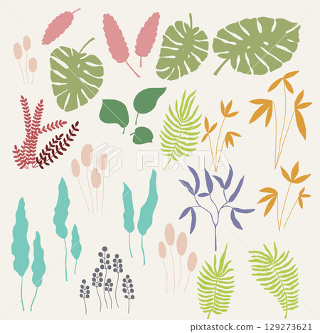 Flat Botanical Cut-Outs with Modern Jungle Colors 129273621