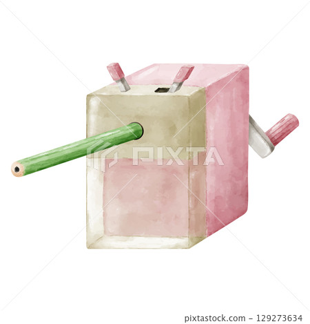 鉛筆刀和鉛筆的水彩插圖 129273634