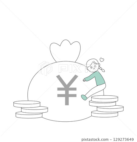 愛錢的女孩抱著錢的插圖 129273649