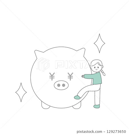 一個喜歡存錢筒的女孩的插圖 129273650