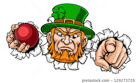 Leprechaun Celtic Irish Cricket Ball Sports Mascot Leprechaun Celtic Irish Cricket Ball Sports Mascot 129273729