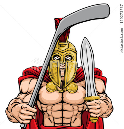 Spartan Trojan Man Ice Hockey Team Sports Mascot Spartan Trojan Man Ice Hockey Team Sports Mascot 129273787